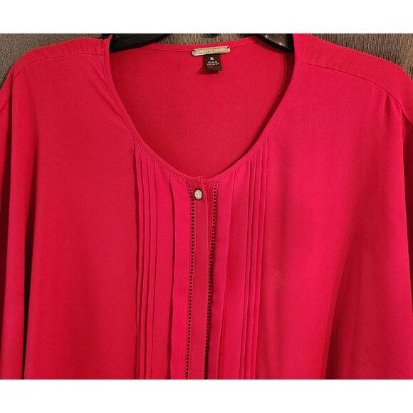 Red Pleat Detail Short Sleeve Boxy USA Team Spirit - Dana Buchman Sz XL (1X) - Picture 8 of 13